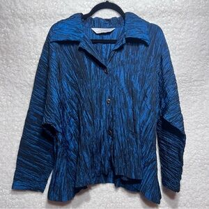 ITEMZ by Chris Baumgartner Blue Metallic Crepe Button-Down Shirt, OSFM